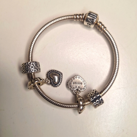 Pandora barrel clasp snake chain braclet 2 stoppers and my special sister charms - Picture 1 of 9